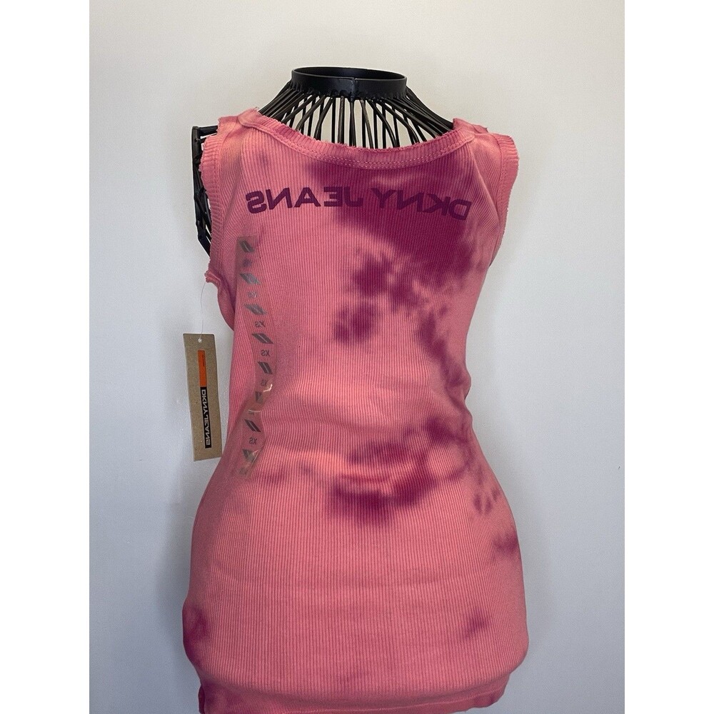 NWT Y2K DKNY Jeans Women’s XS Pink Purple Tie-Dye Ribbed Knit Logo Tank Top